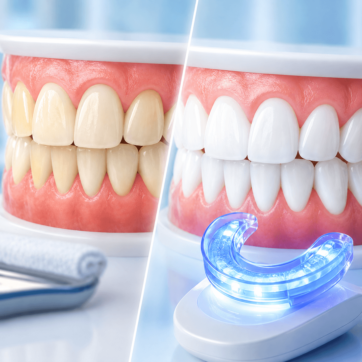 Professional teeth whitening procedure with LED light