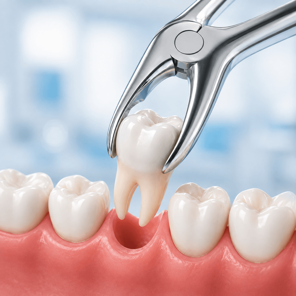 Dentist performing a gentle tooth extraction procedure